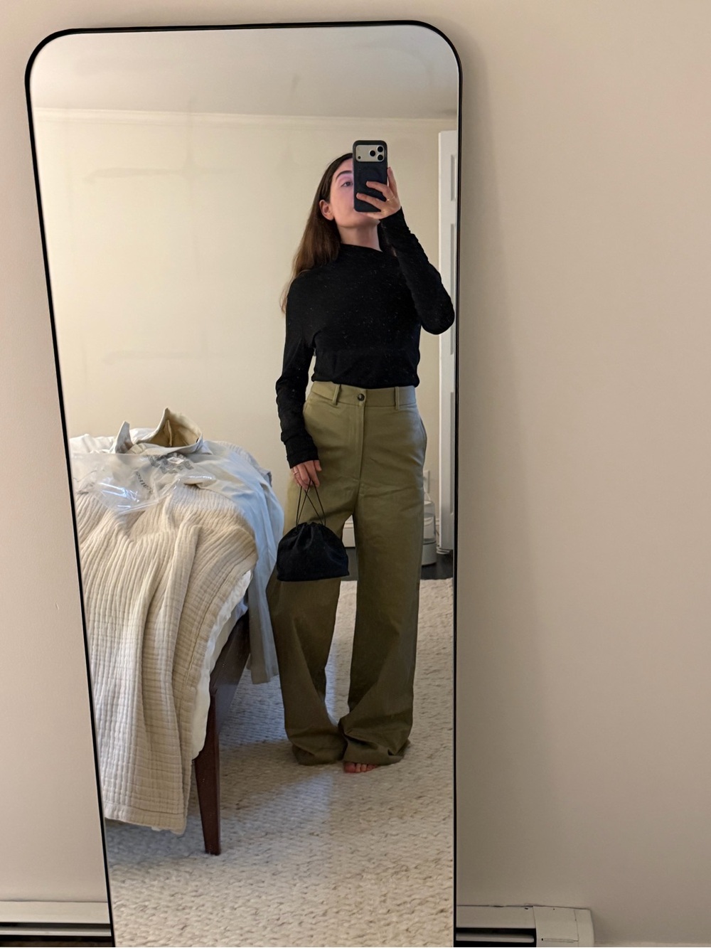 Nili Lotan Olive Wide-Leg Pants